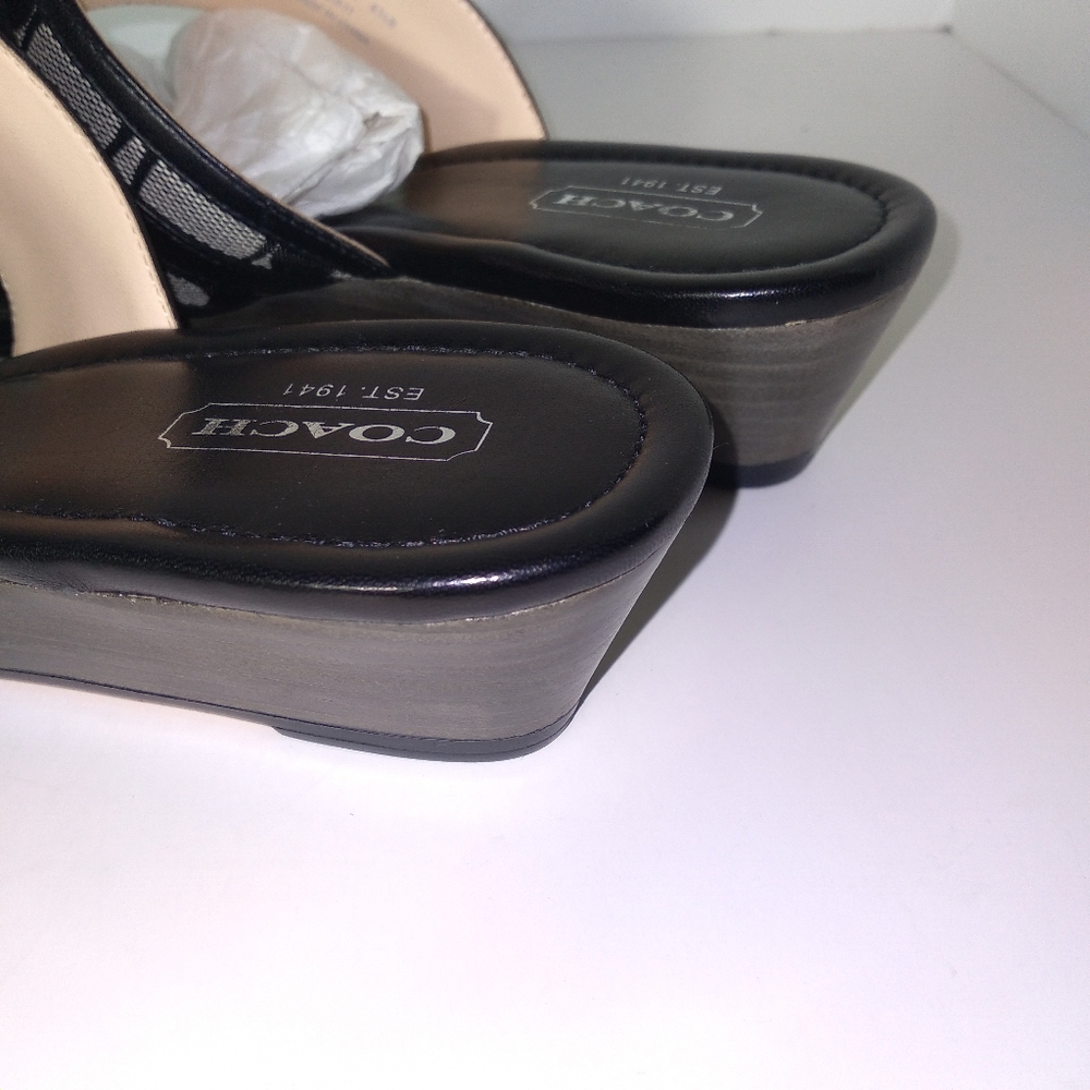 Coach Virginia Black/White/Grey Signature Wedge Sandals Size 8.5 - Picture 8 of 10